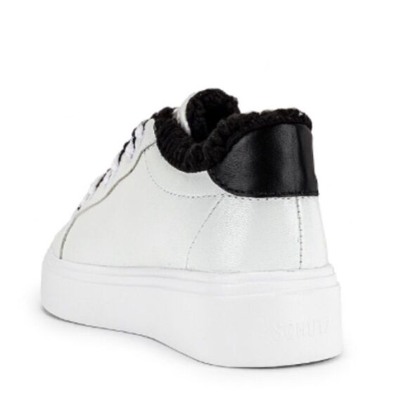 NWT Schutz KRISTIN White Leather Platform Sneakers Black Faux Fur Lining 8.5 - Picture 3 of 11